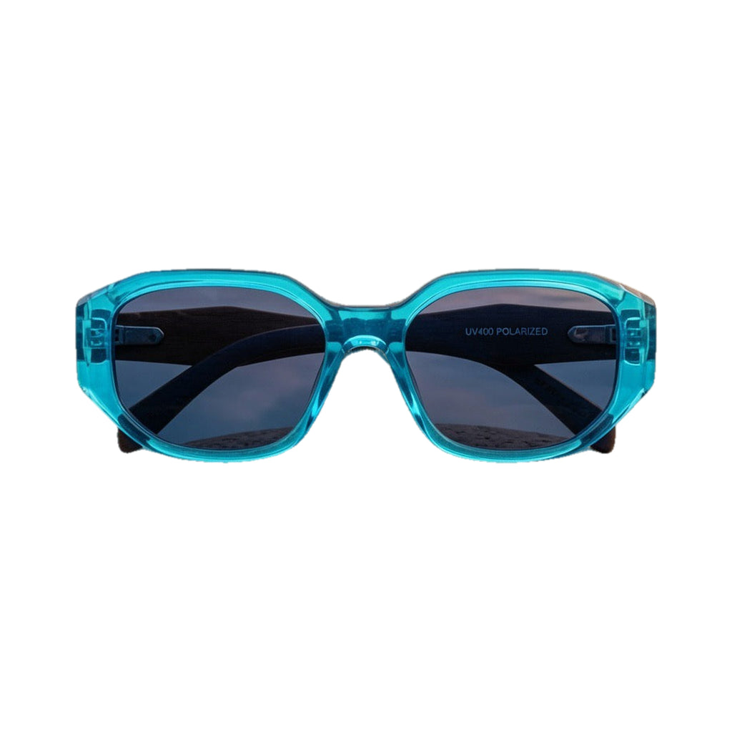 Bamboo Belle Azure transparent blue polarized sunglasses, front view