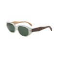 Bamboo Belle Crystal clear-frame polarized sunglasses with bamboo temples, three-quarter view