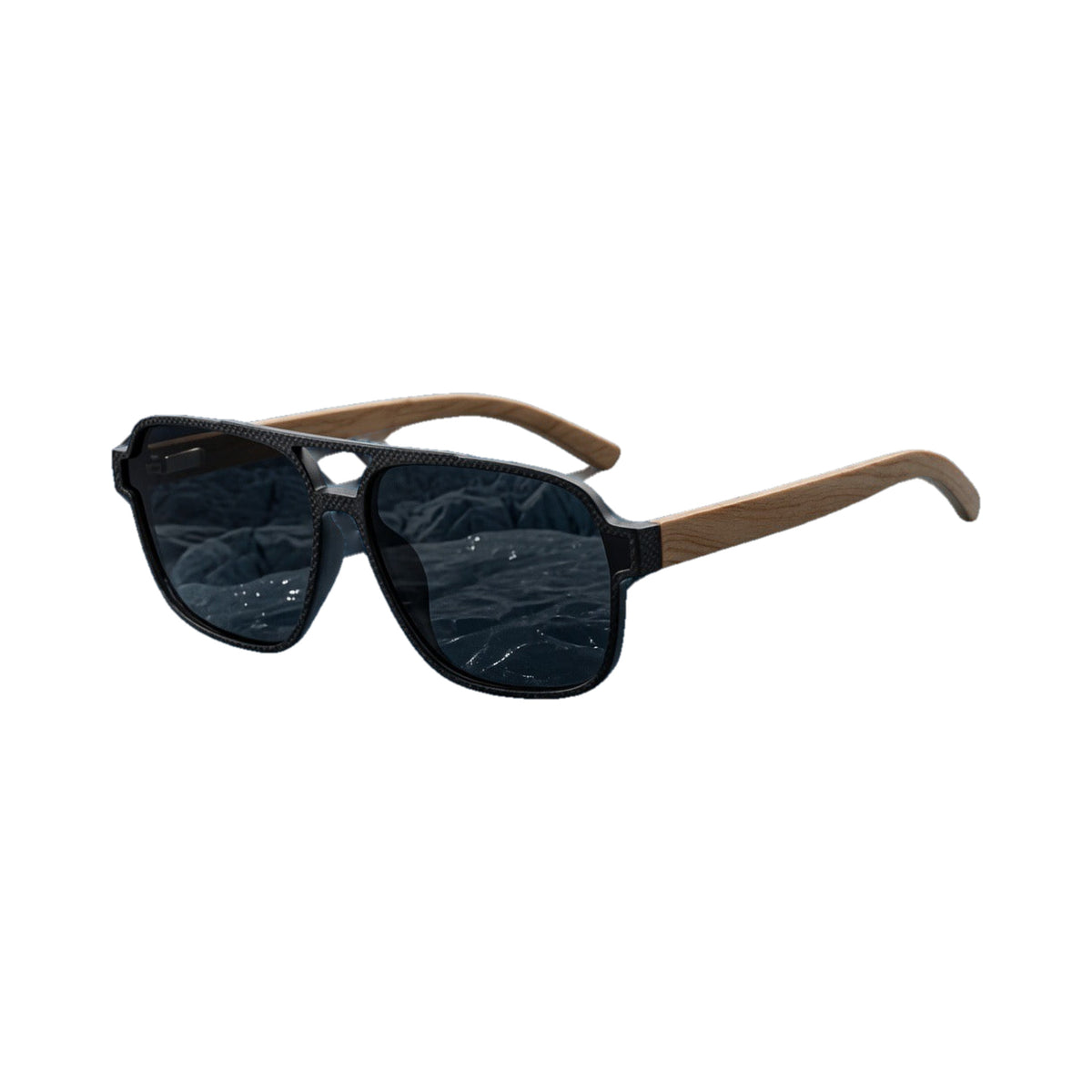 Flight Club Black bamboo sunglasses on white background