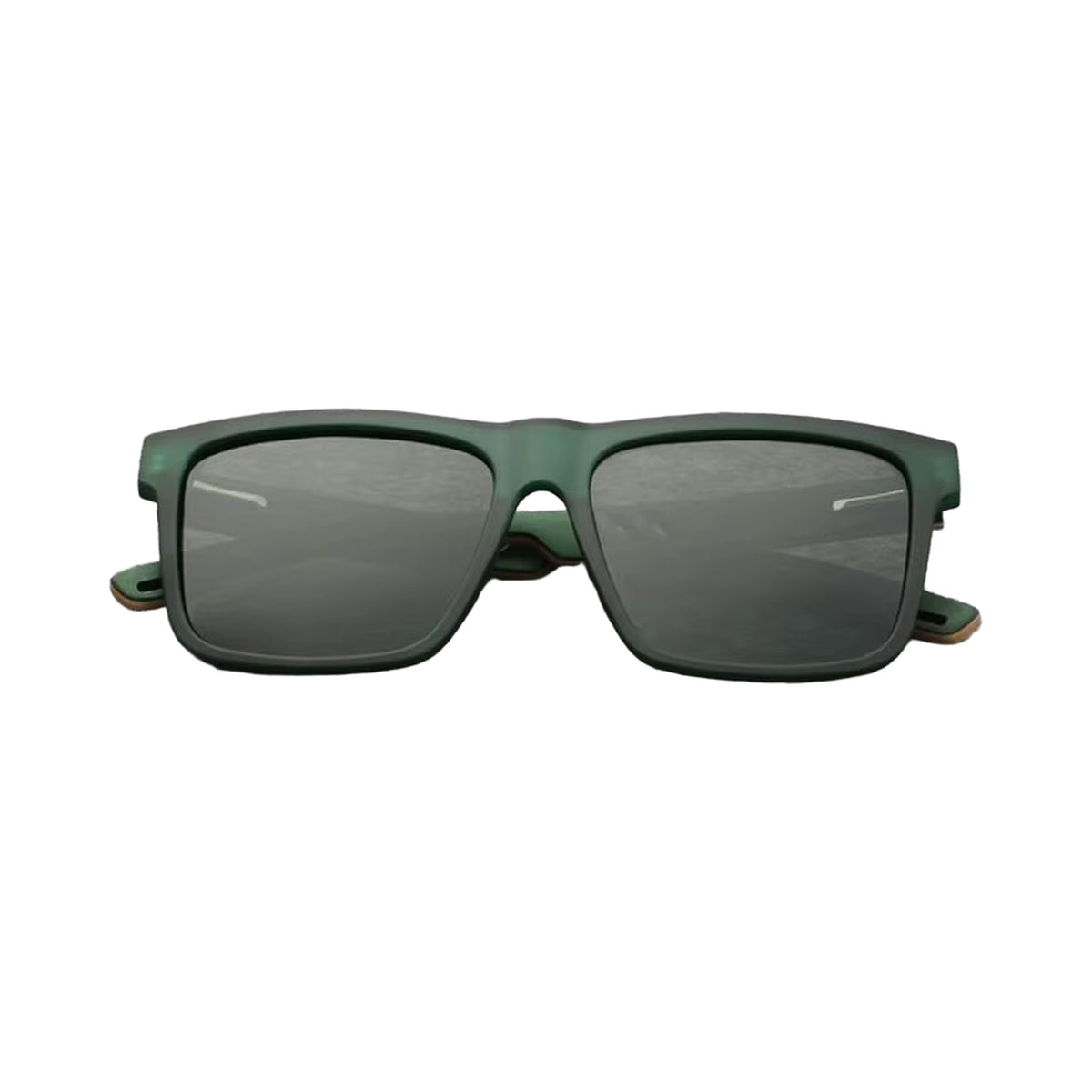 Panda Green Forest matte green sunglasses with bamboo temples, front view