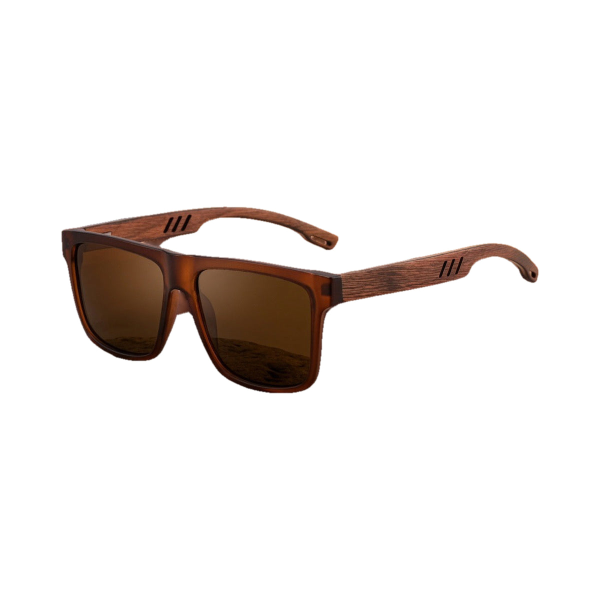Wine bamboo sunglasses on white background